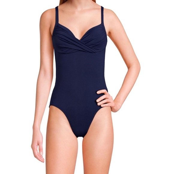 Lands' End Other - Land's End Navy Sculpting Suit Draped One Piece Swim Size 4 Long Torso